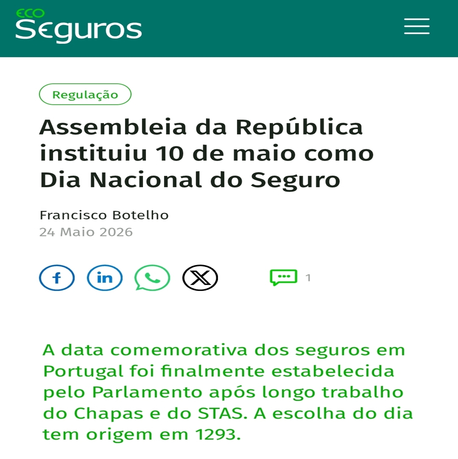 Parlamento Aprova o Dia Nacional do Seguro
